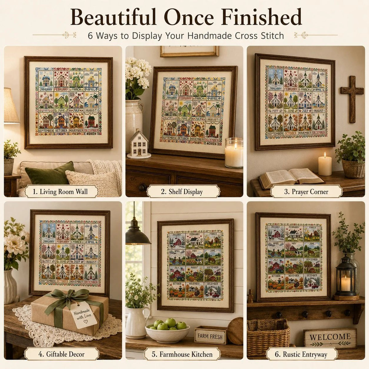 🔥 LAST DAY — 50% OFF! 🏡 12‑Month Seasons & Holidays Cross Stitch Kit — Relaxing DIY Craft for Beginners