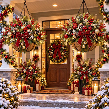 🎄 Last Day: 33% OFF – Pre-Lit Christmas Hanging Basket | Warm LED Lights & Weather-Resistant Holiday Decor ✨
