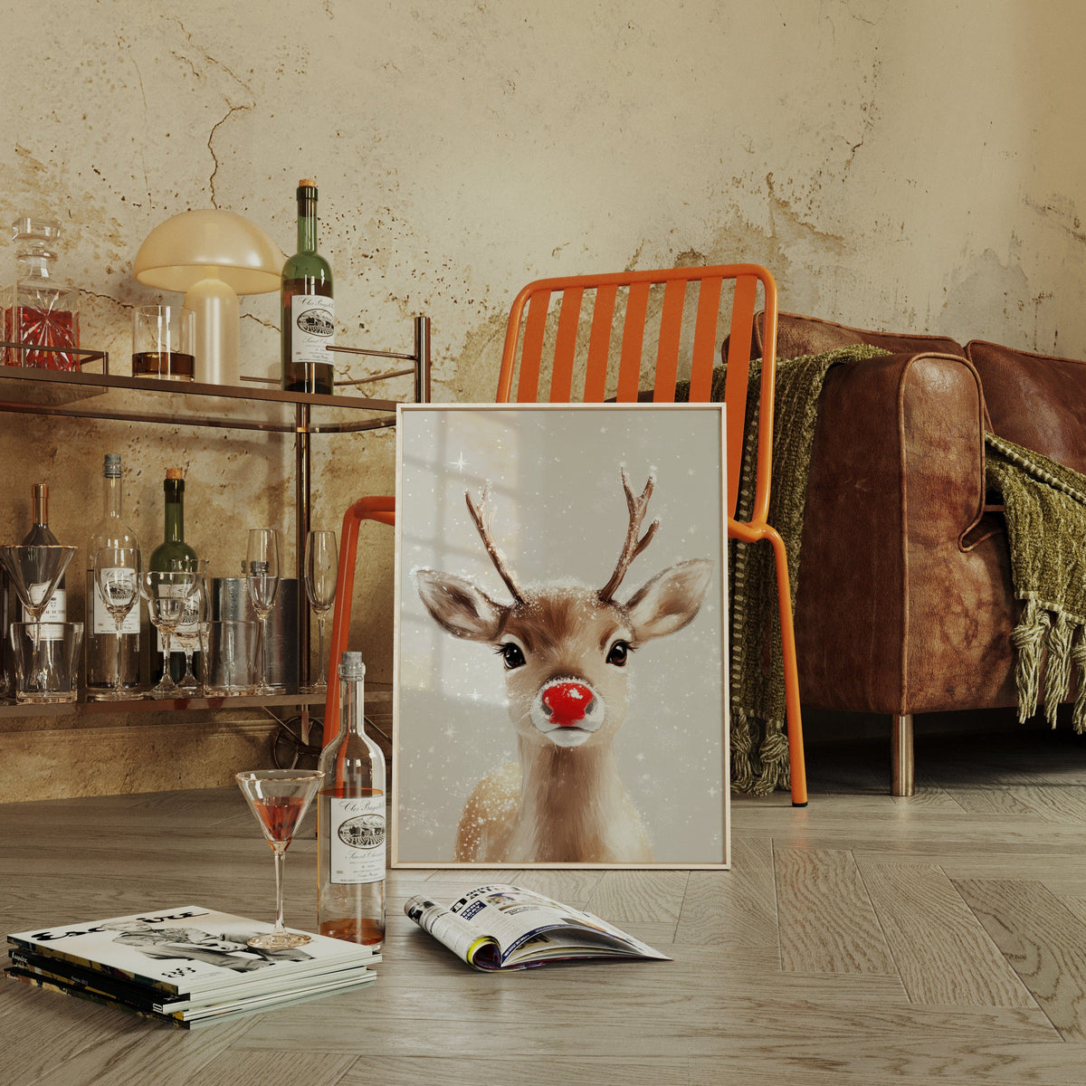 🦌❄️ Adorable Snowy Reindeer Wall Art – Cozy Christmas Print for Festive Home Decor 🎄