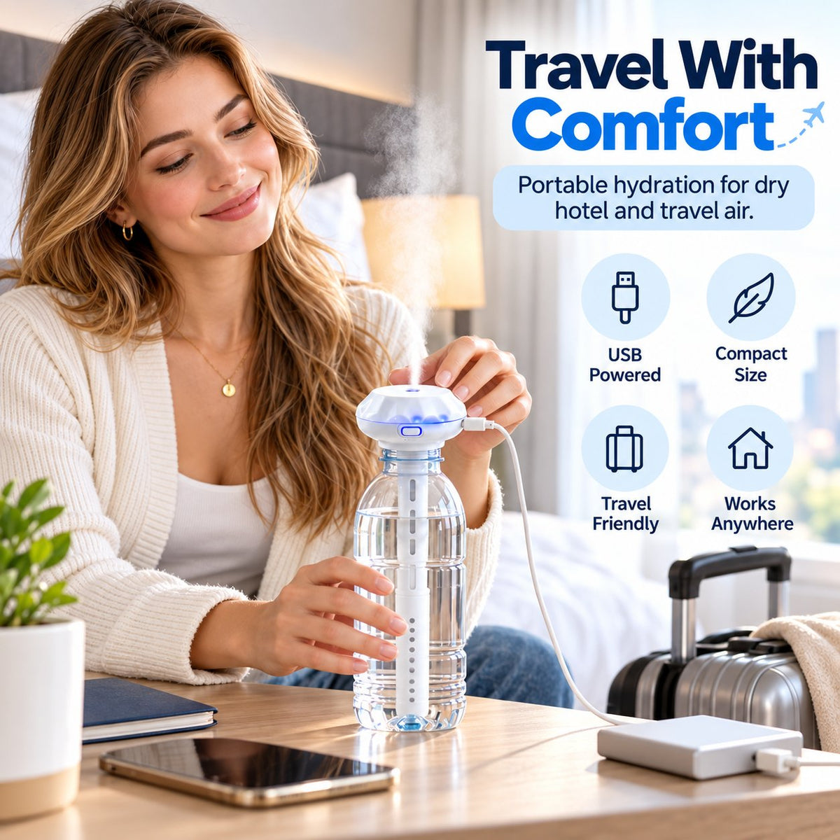 💧 Bottle-Top USB Humidifier Stick – Quiet, Portable Cool-Mist Aroma Diffuser ✨