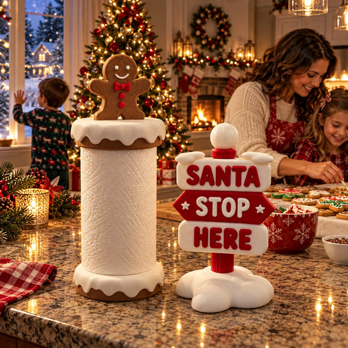 🍪 Playable Double-Style Corner Tissue Container, Fun Christmas Accent for Kitchen & Foyer