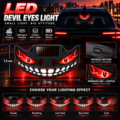 😈🚗 Devil Grin LED Car Window Light – Solar + USB-C Rechargeable Window Glow