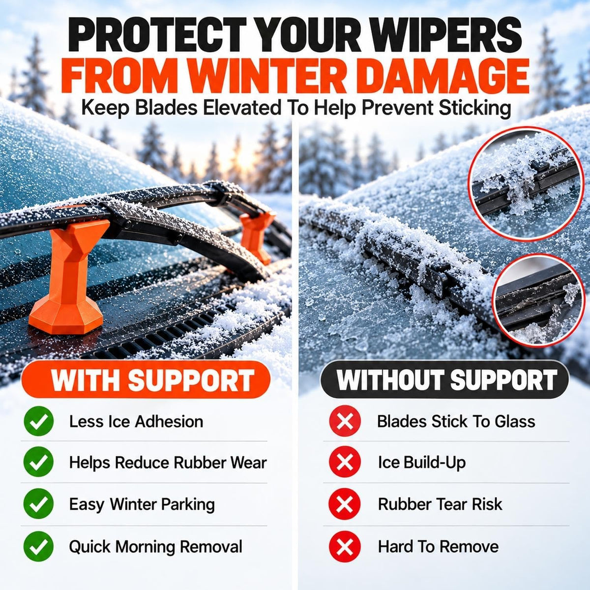 2 Pack Windshield Wiper Anti-Freeze Stands – 3D Printed PLA Wiper Protectors