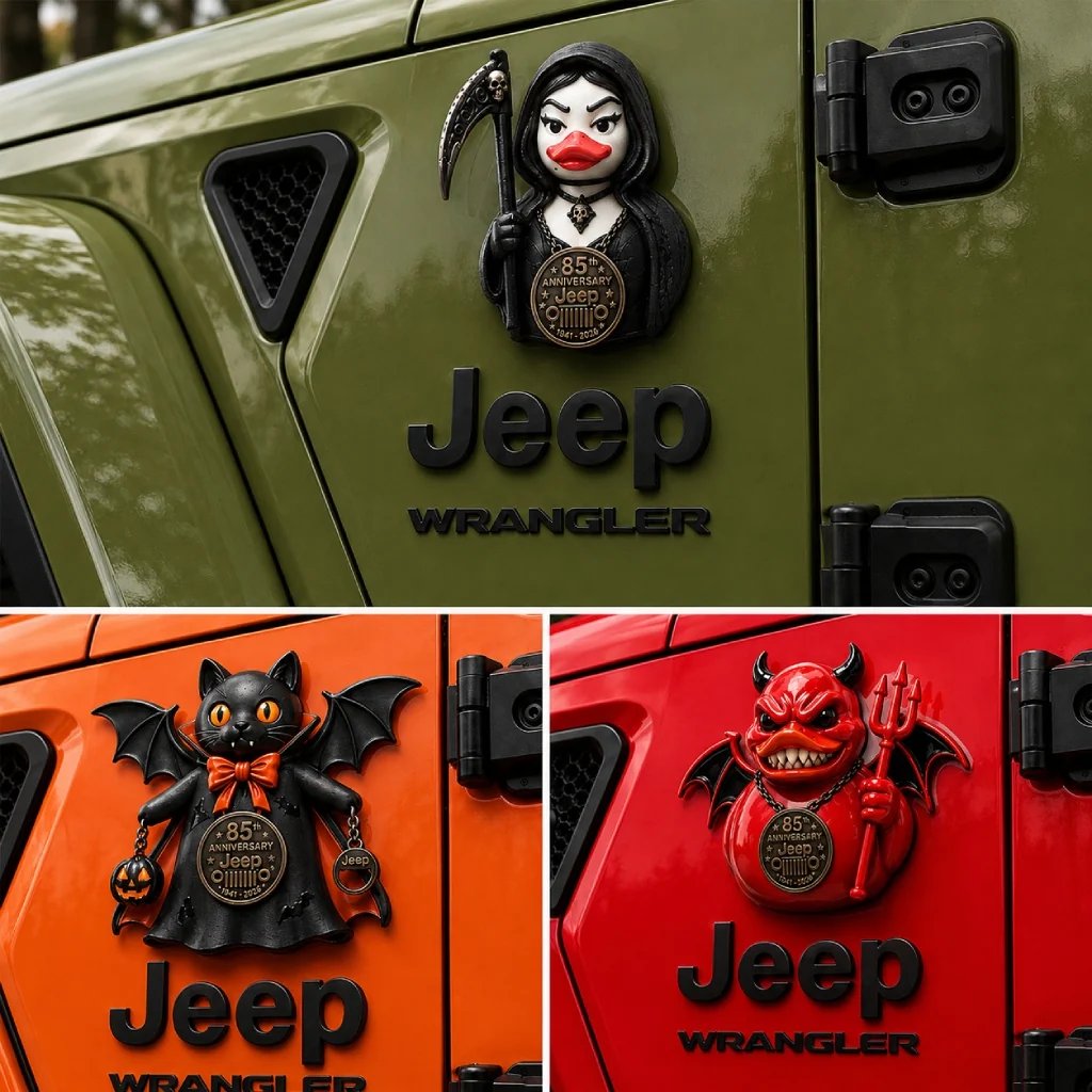 🎃 Jeep 85th Anniversary Grim Reaper Duck Magnet – Halloween Acrylic Car Décor