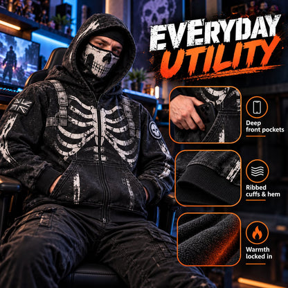 ReaperZip Tactical Skull Hoodie 🎯Full-zip tactical comfort with a battle-worn edge.
