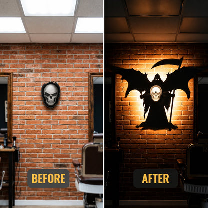 💀 Grim Reaper Shadow Projection Wall Light – No-Drill Halloween Decor