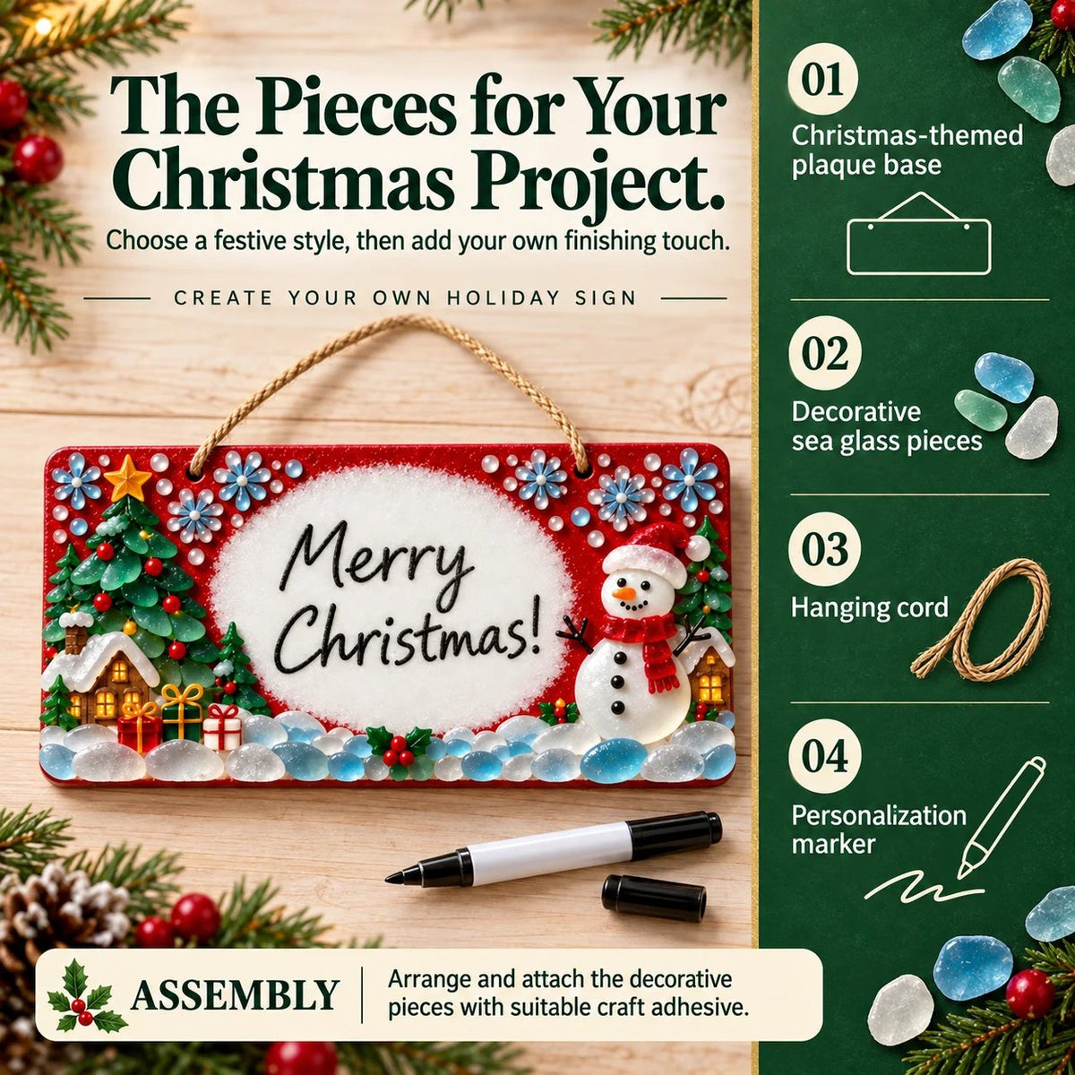 🎄✨ DIY Sea Glass Christmas Hanging Sign Kit – 8 Festive Designs & Personalized Holiday Decor ✍️