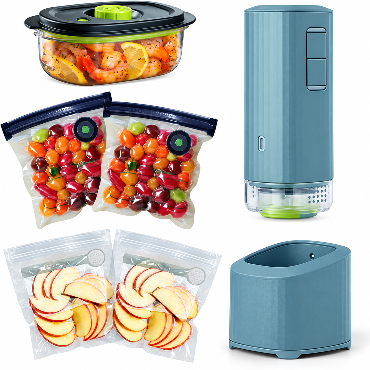 🥩🥗 Mini Handheld Vacuum Sealer – Cordless Food Storage System with Marinate Mode & Charging Dock 🔋