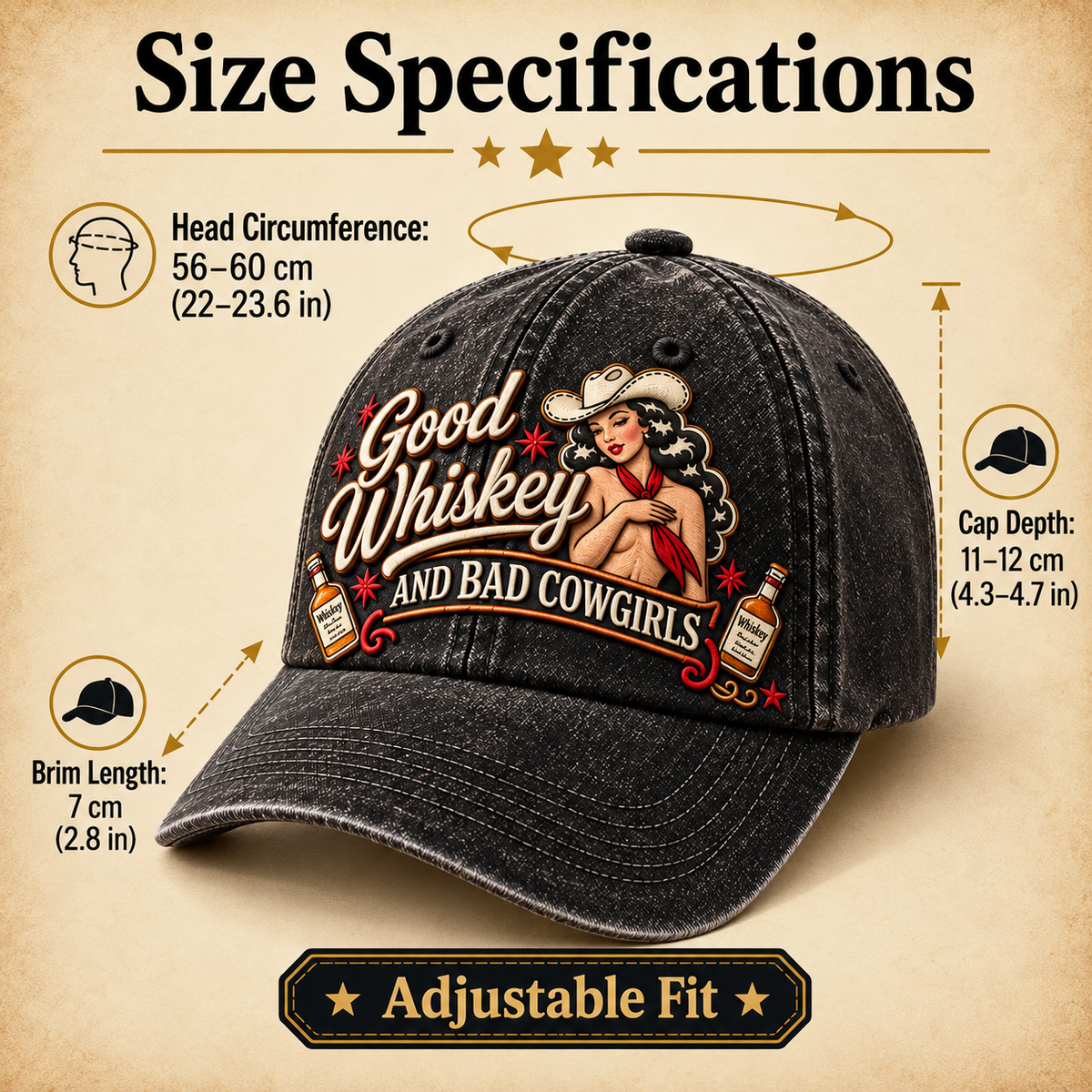 🤠🥃 Good Whiskey And Bad Cowgirls Retro Western Pin-Up Baseball Cap