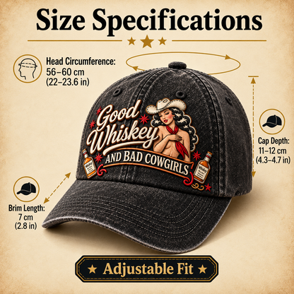 🤠🥃 Good Whiskey And Bad Cowgirls Retro Western Pin-Up Baseball Cap