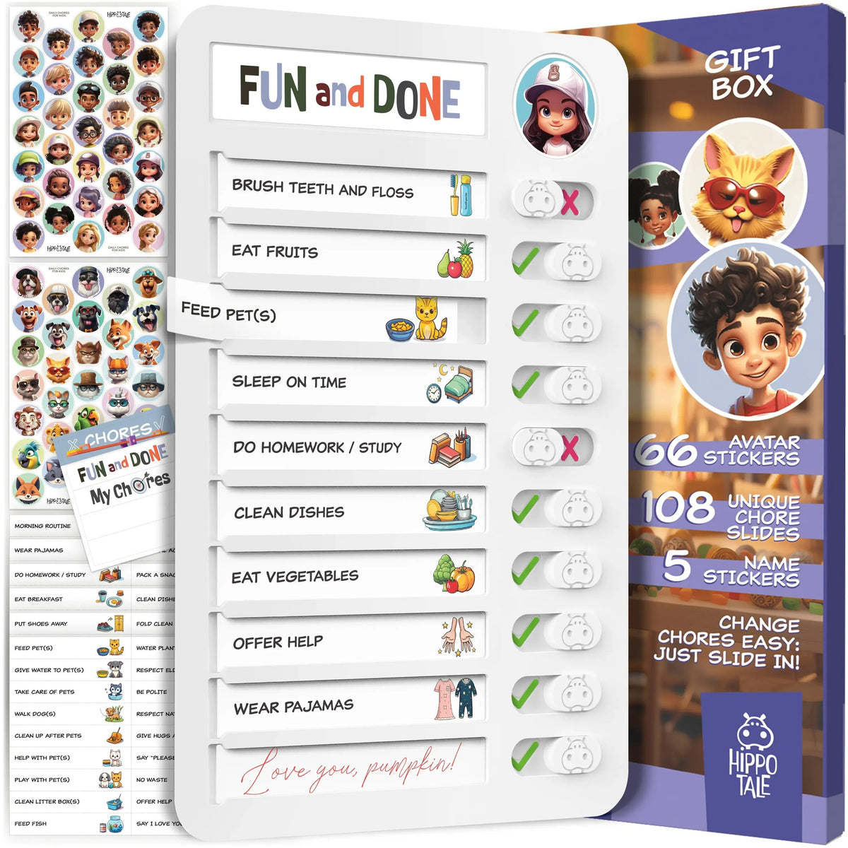 🧲 Kids Visual Routine & Chore Chart – Sliding Checklist with 120 Task Cards