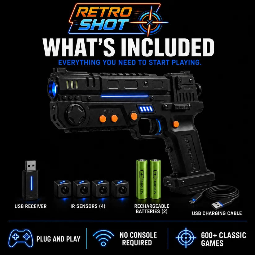 RetroZone Gaming System | 2-Player Retro Light Gun Pistol Combo