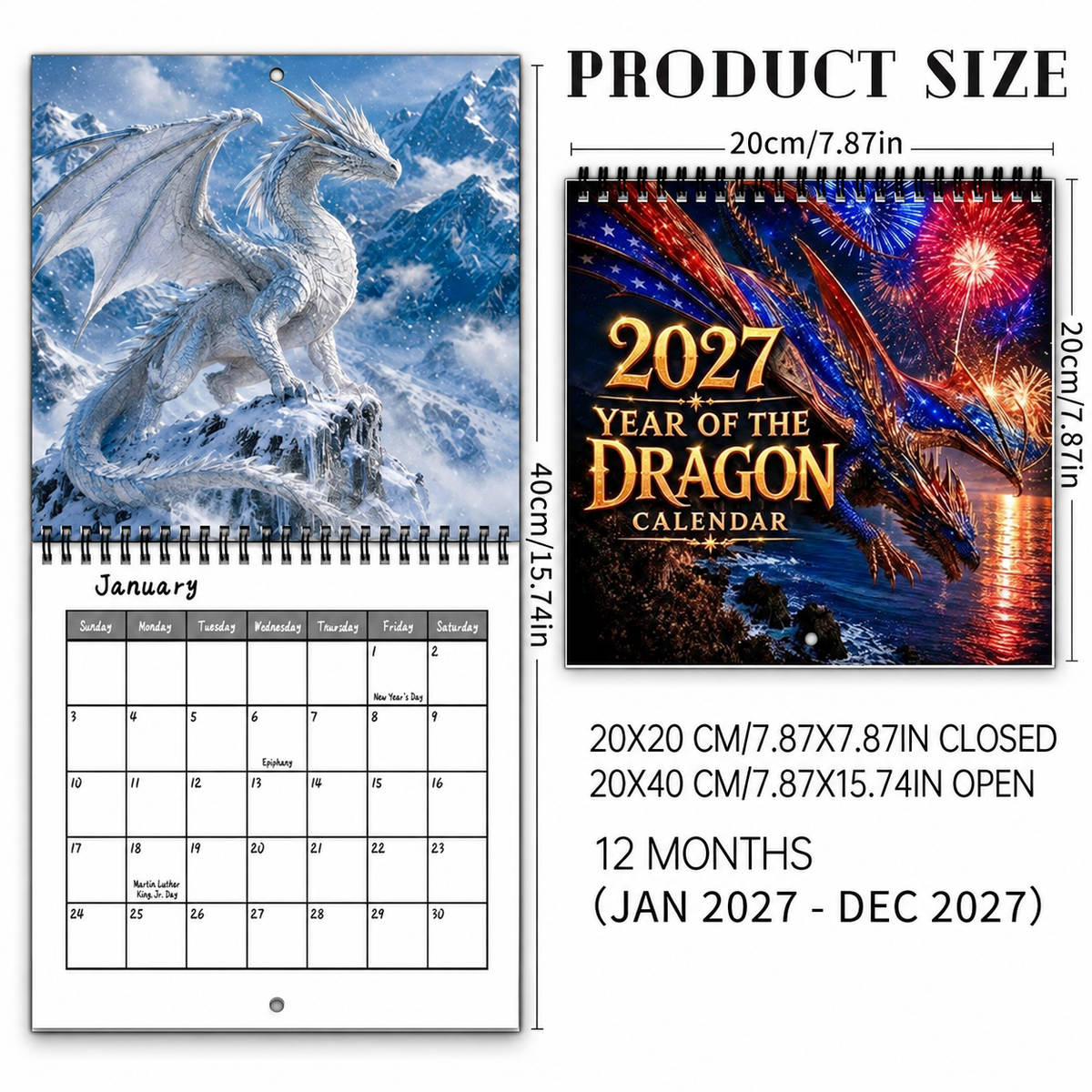 🐉 Dragons of a Higher World 2027 Wall Calendar – 12-Month Fantasy Dragon Art Calendar