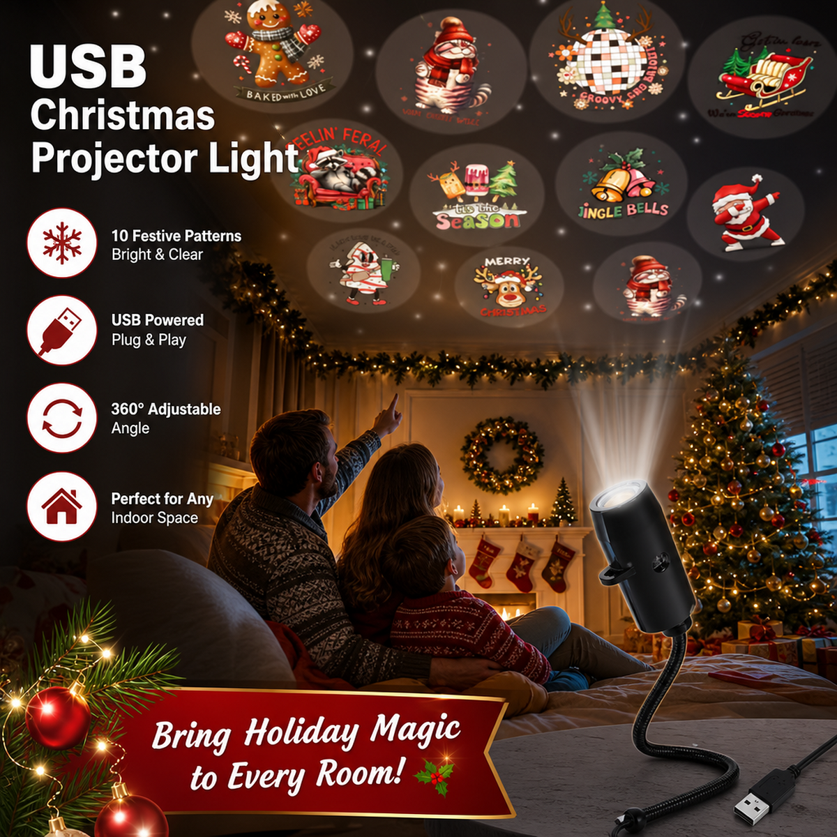 🎄✨ Plug & Play HD Holiday Projector – Christmas, Halloween & Faith Scenes