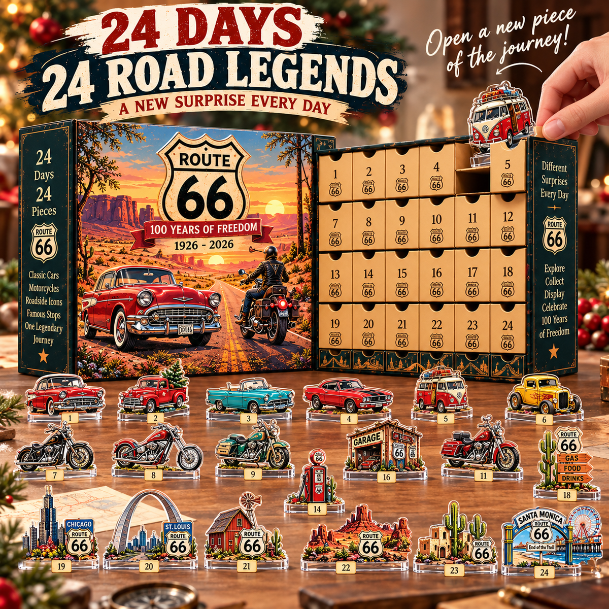 🏍️ Route 66 100th Anniversary – 24-Day Acrylic Collectibles Advent Calendar