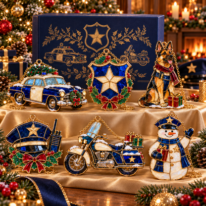 ✨ 2026 Police Christmas Ornaments – Set of 6 | Vintage Stained Glass Police Car, K9 Dog, Motorcycle & Badge Hanging Decorations | Law Enforcement Christmas Tree Ornaments & Gifts for Police Officers