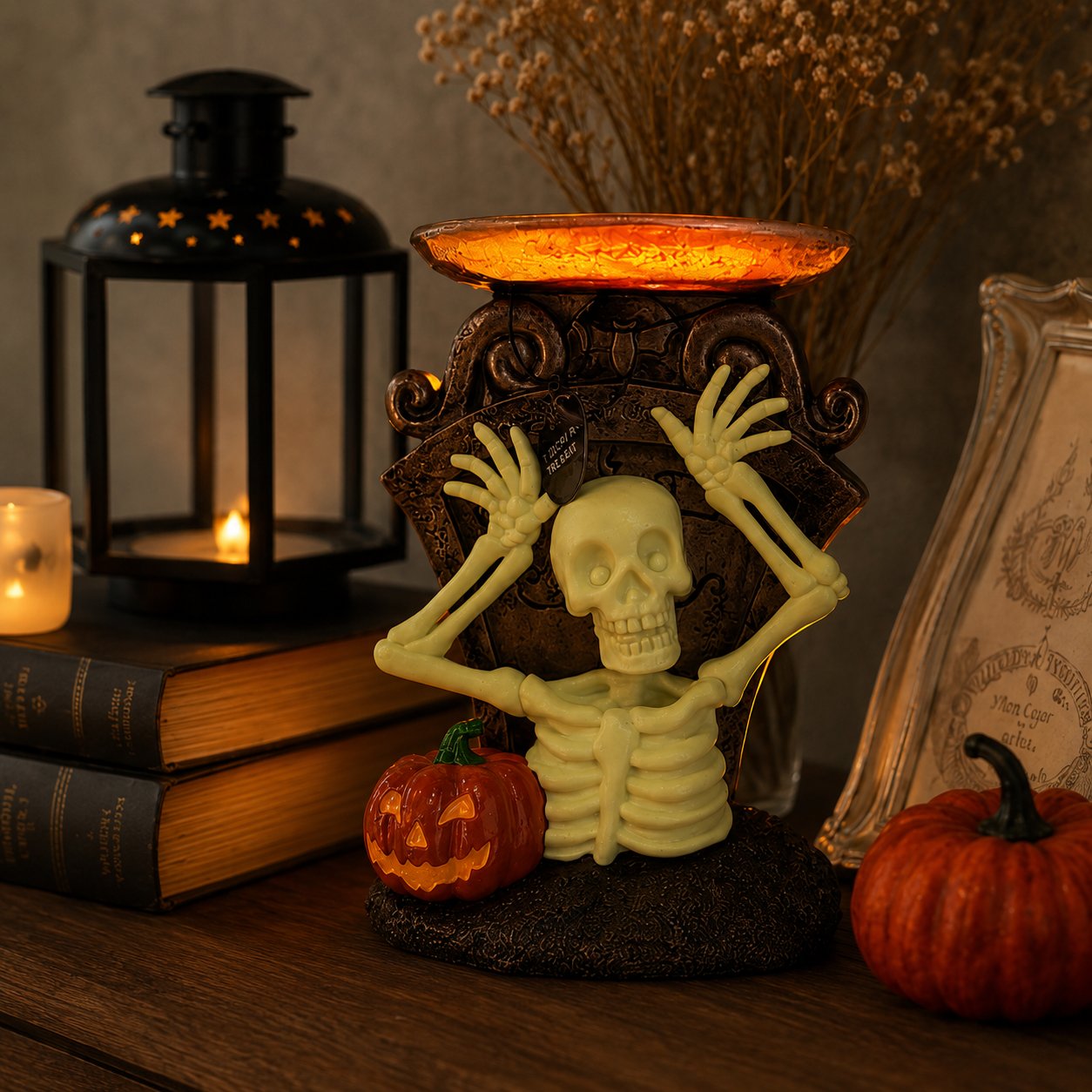 Haunted Skeleton & Pumpkin Decorative Bowl