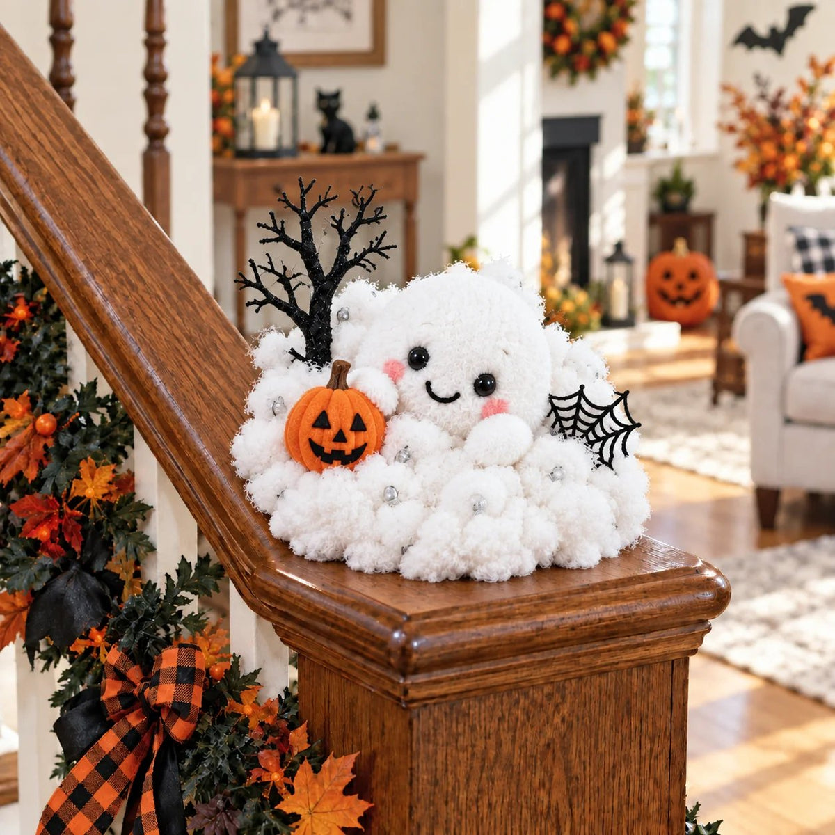👻Whimsical Halloween Ghost Decor – Cute Staircase & Tabletop Display