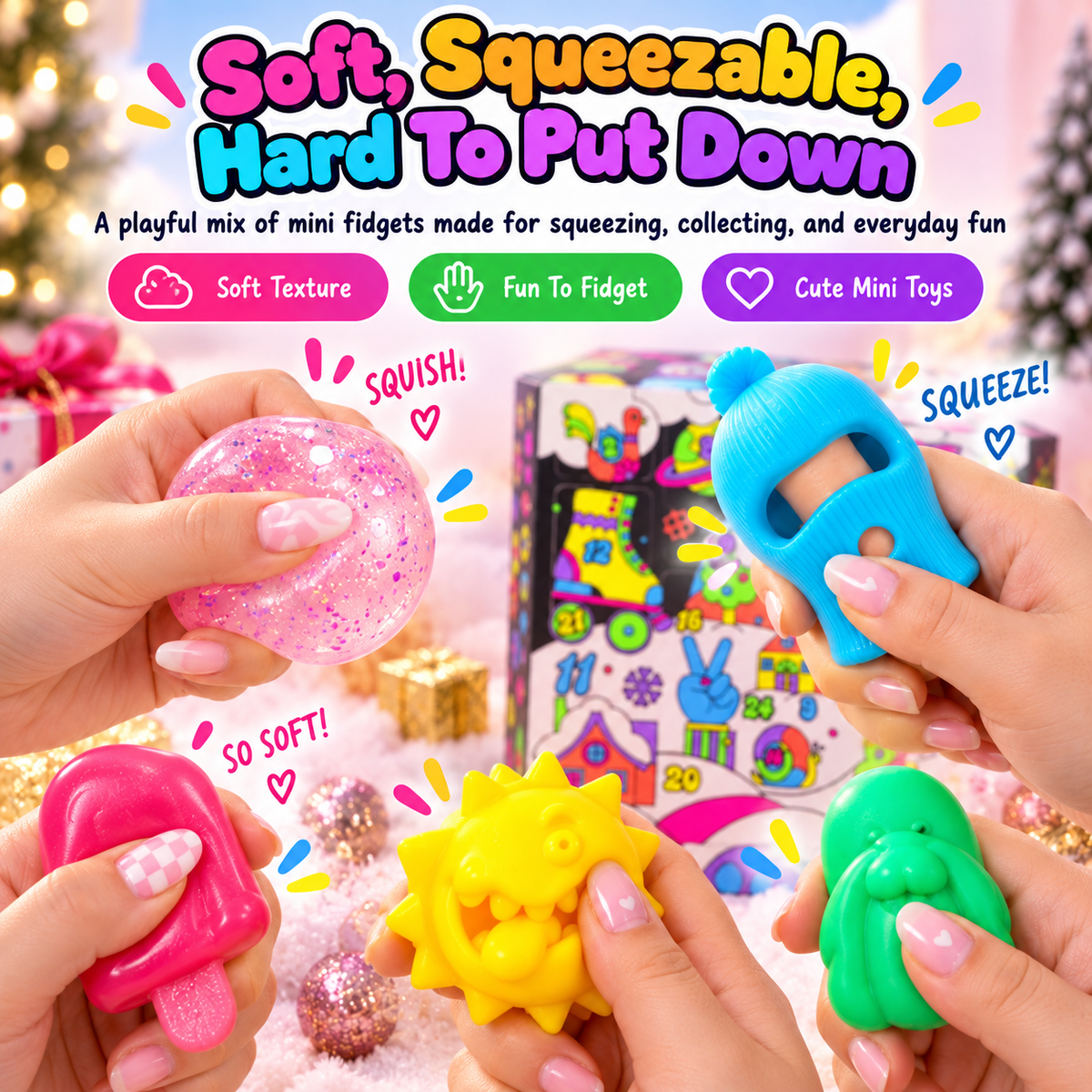 🎁 24-Day Squishy Advent Calendar – 24 Mini Fidget Surprises for Christmas