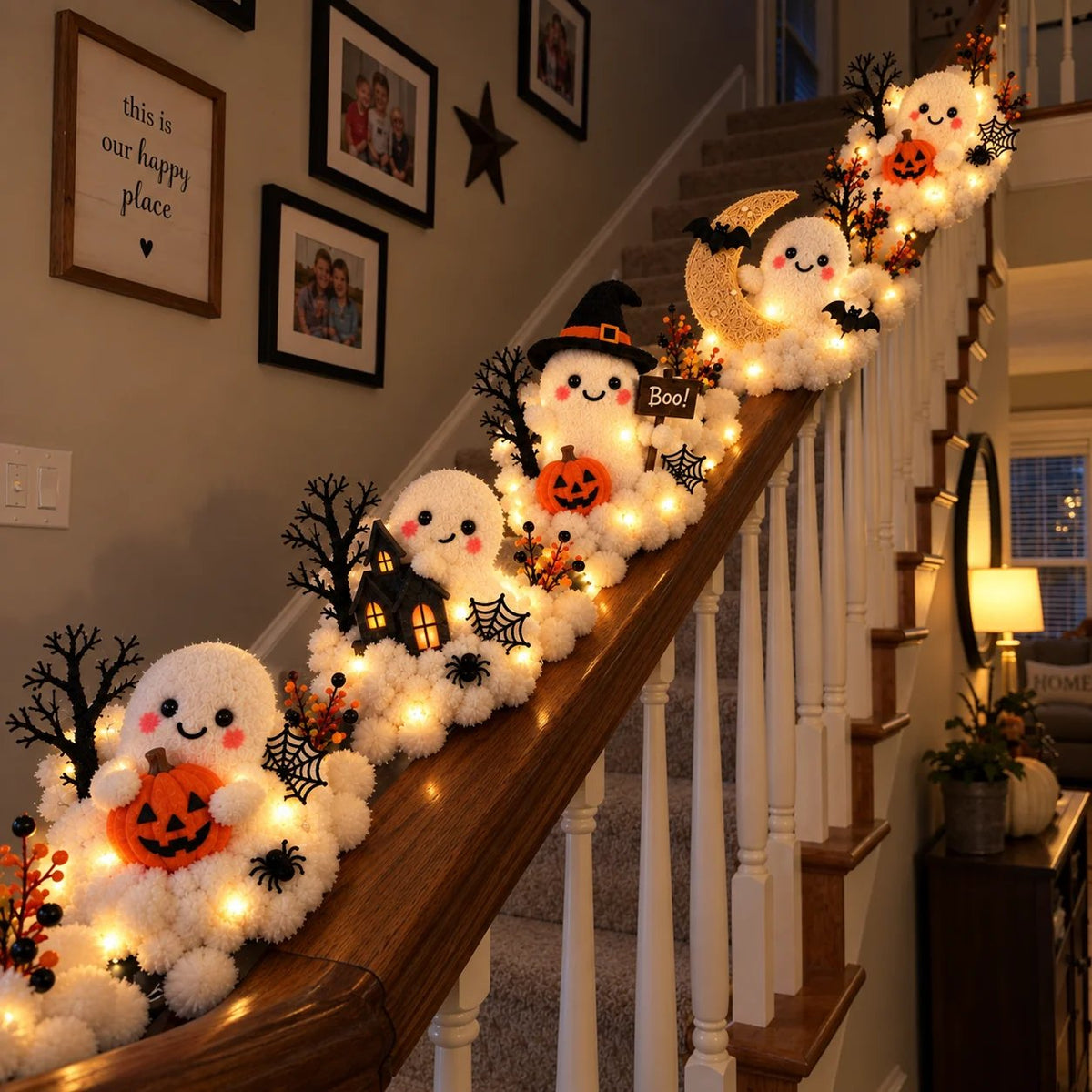 👻Whimsical Halloween Ghost Decor – Cute Staircase & Tabletop Display