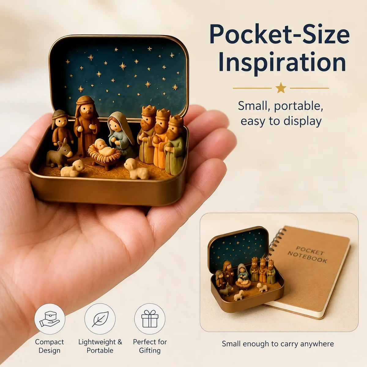 Pocket Size Mini Nativity Scene Set for Christmas Table Decor and Faith Gifts