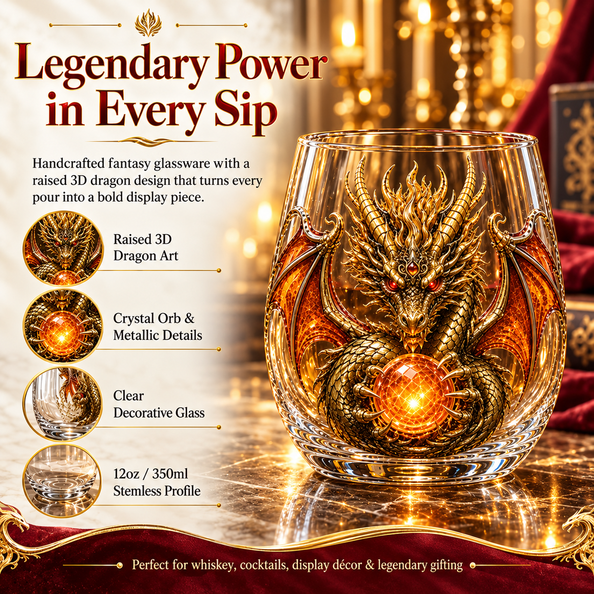 🐉✨ 3D Mythic Dragon Glass Art Cup | Luxury Raised Fantasy Glassware for Whiskey, Home Bar Décor & Legendary Gifts 🎁