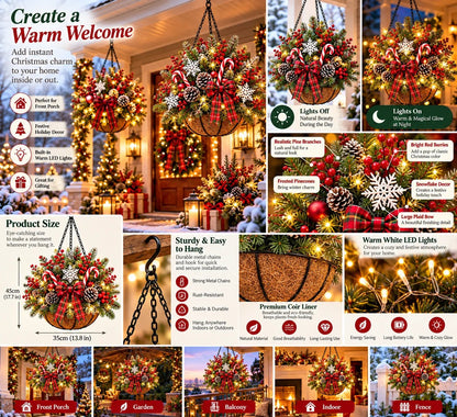 🎄 Last Day: 33% OFF – Pre-Lit Christmas Hanging Basket | Warm LED Lights & Weather-Resistant Holiday Decor ✨