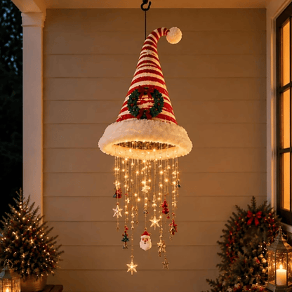 🎄 Hanging Santa Hat LED Tree Lights – Cascading Christmas Glow for Festive Holiday Decor 🎅