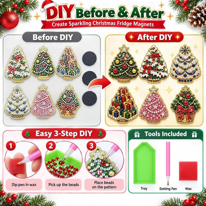 🔥 Hot Sale 🎄✨ DIY Christmas Pearl & Diamond Painting Fridge Magnet Kit – Sparkling Holiday Craft Fun 🧲