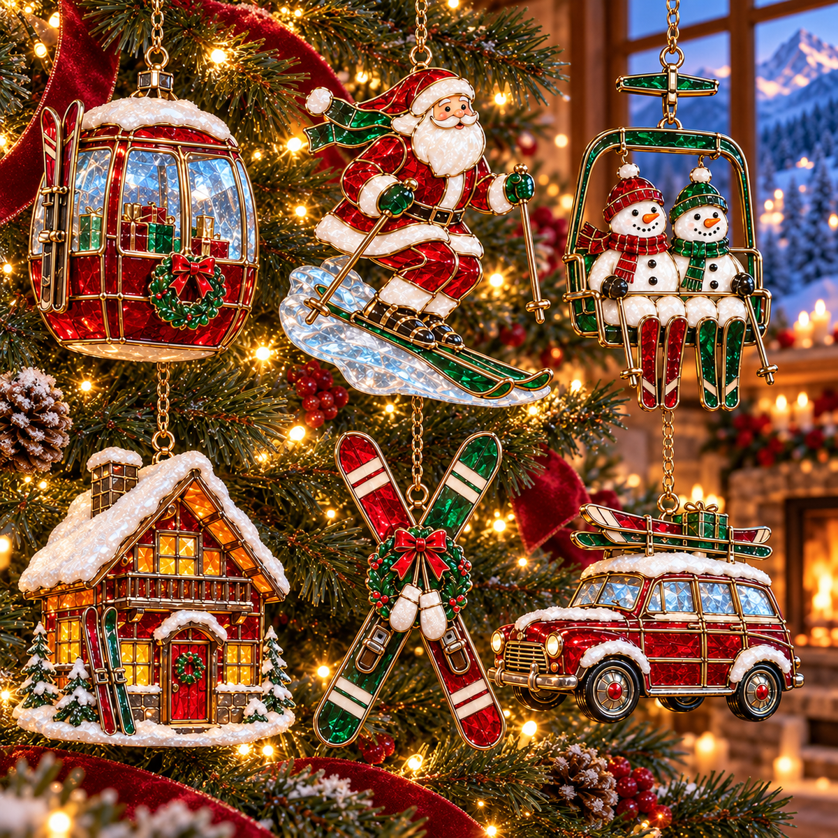 ⛷️ 2026 Christmas Ski Resort Ornaments – Set of 6 Festive Winter Holiday Keepsakes
