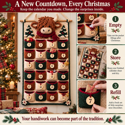 🎄 DIY Crochet Advent Calendar Kit – 24 Refillable Pockets & 4 Christmas Designs 🧶 | 45% OFF