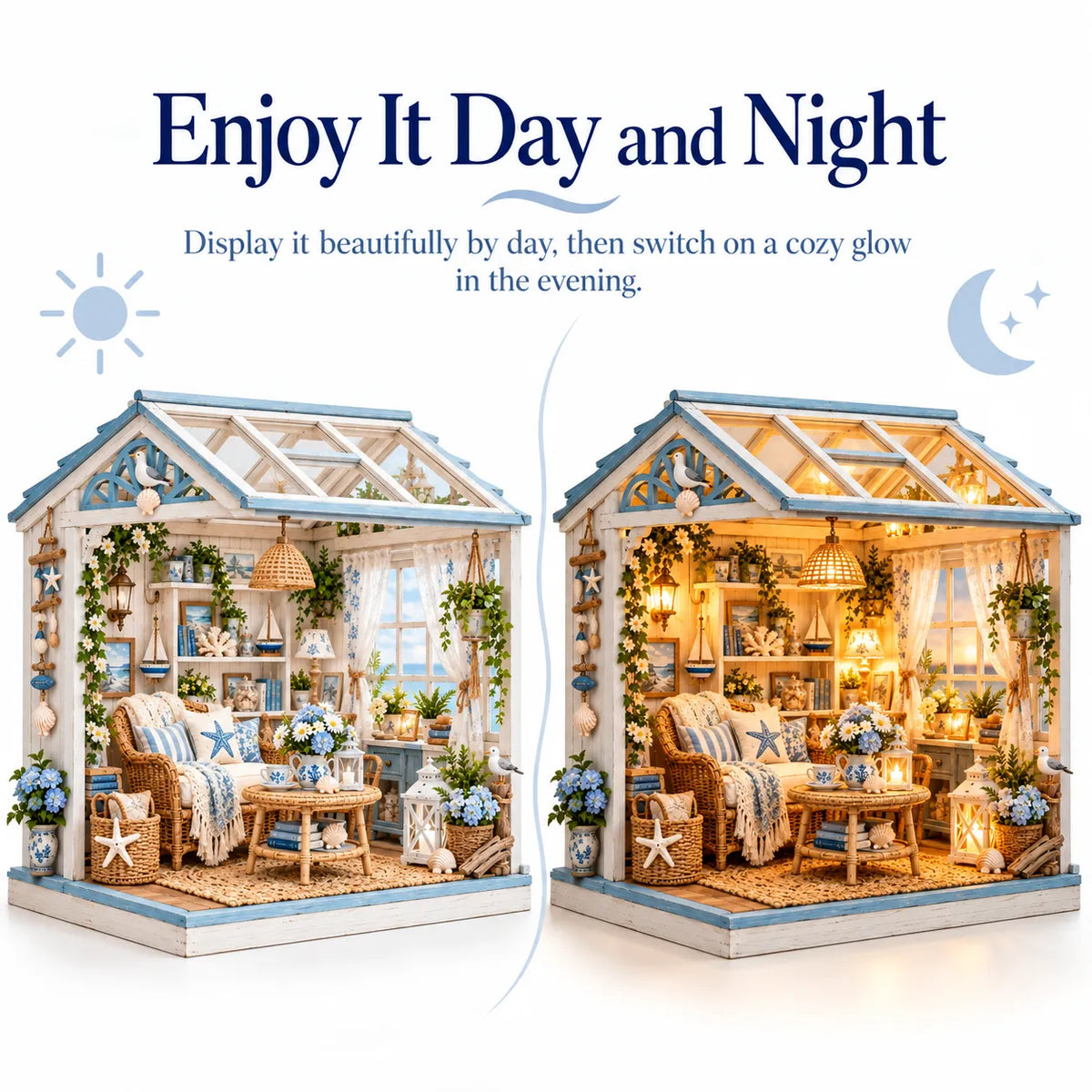 🌊 DIY Coastal Sunroom Miniature Kit | Warm LED Glow | Cozy Coastal Grandma Home Decor 🐚
