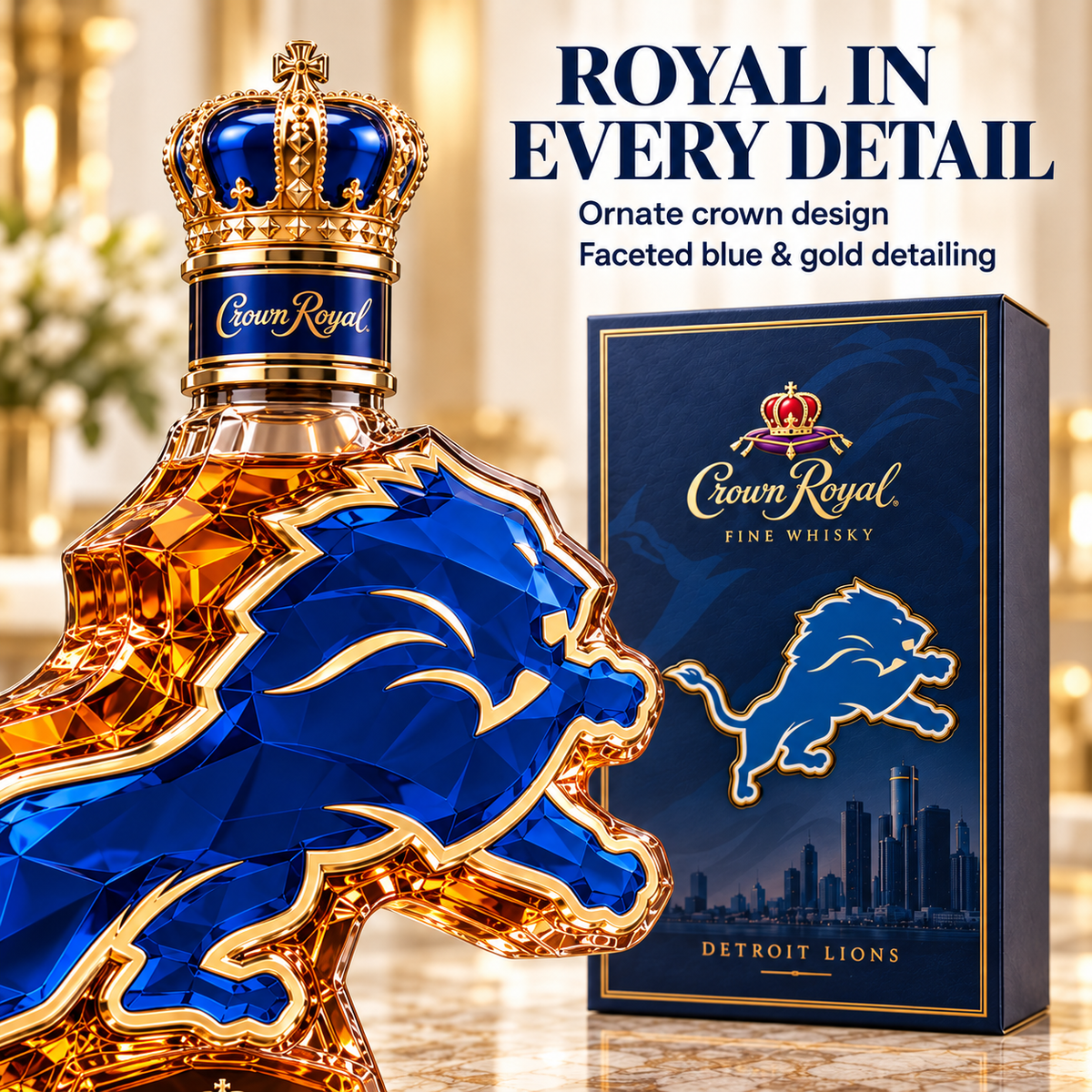 🦁🏈 Crown Royal Detroit Lions Commemorative Whiskey Bottle – Celebrating Detroit’s Football Legacy 🥃