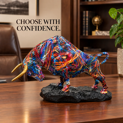 🐂🎨 Colorful Charging Bull Sculpture – Bold Wall Street–Inspired Decor