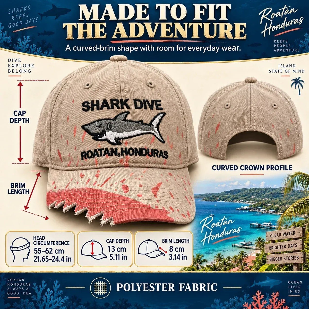 🎉🦈 Shark Bite Baseball Cap | Embroidered Shark • Bite-Shaped Frayed Brim