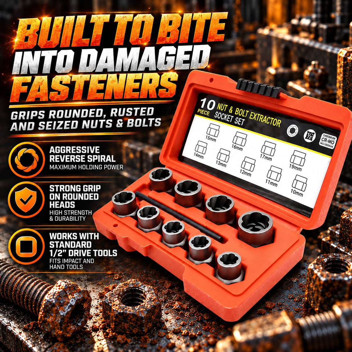 10/14-Piece Screw Extractor Set – Remove Stripped, Broken & Stuck Bolts with Ease