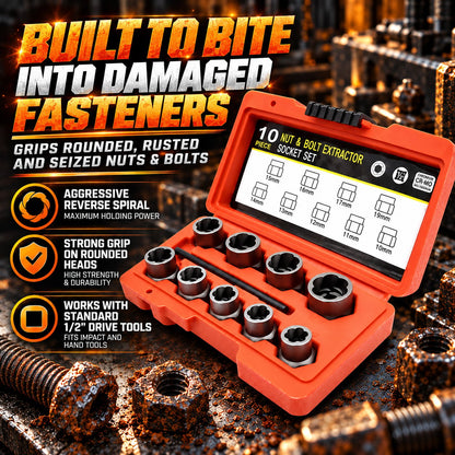 10/14-Piece Screw Extractor Set – Remove Stripped, Broken & Stuck Bolts with Ease