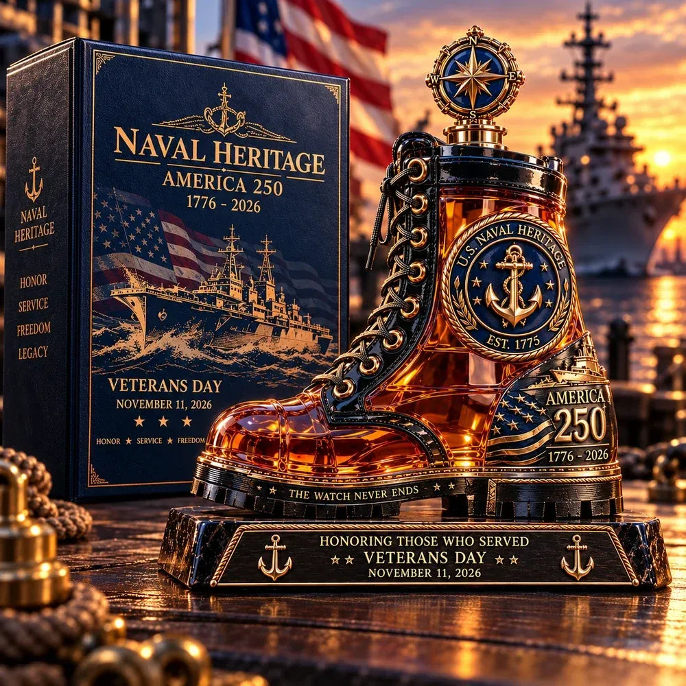 ⚓ Naval Heritage America 250 Combat Boot Decanter – 2026 Veterans Tribute Collector's Edition