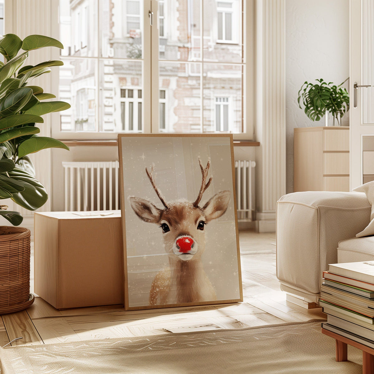 🦌❄️ Adorable Snowy Reindeer Wall Art – Cozy Christmas Print for Festive Home Decor 🎄