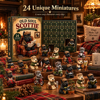 Old Soul Scottie 24-Day Advent Calendar – 24 Adorable Collectible Scottish Terrier Miniatures, Cozy Christmas Countdown Gift for Scottie Lovers & Dog Owners