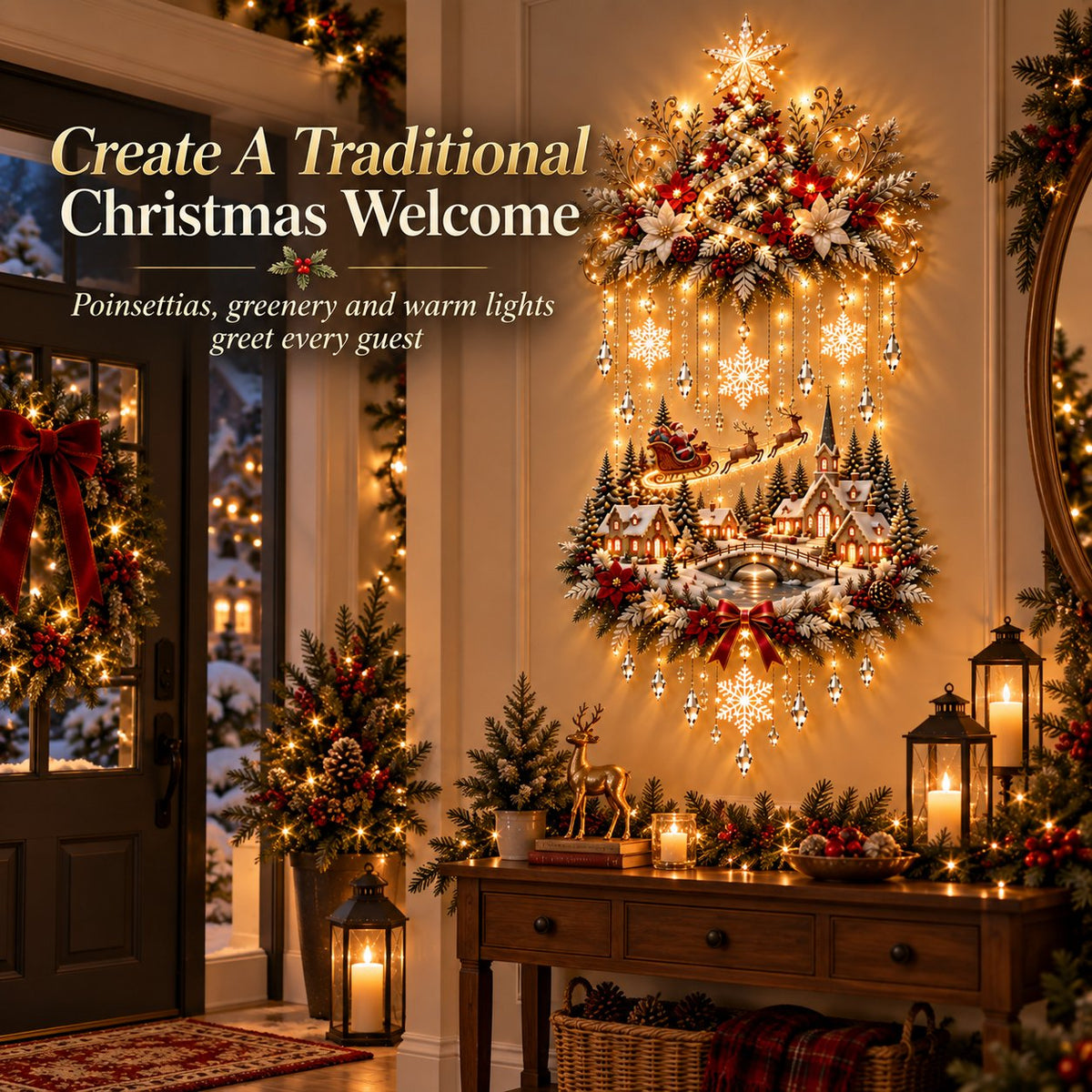 🎄✨ Lighted Christmas Tree & Village Wall Hanging – Glowing Winter Wonderland Decor ❤️