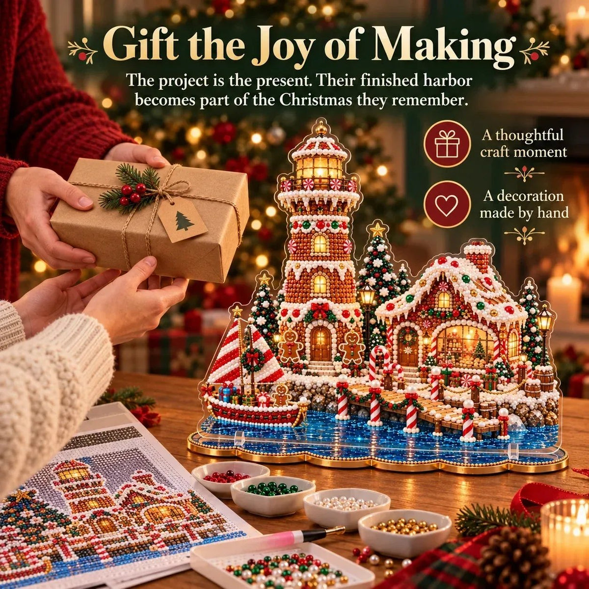 ✨ Christmas Lighthouse Pearl Diamond Painting Kit – DIY Holiday Decor