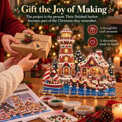 ✨ Christmas Lighthouse Pearl Diamond Painting Kit – DIY Holiday Decor