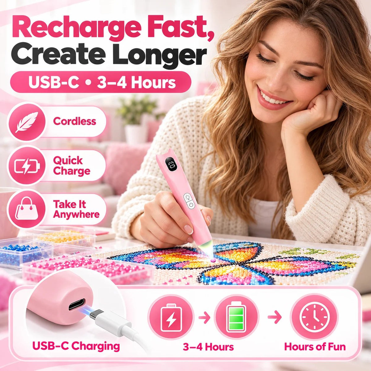 ✨ Electric Diamond Painting Pen with Light – Rechargeable & No Wax Needed!