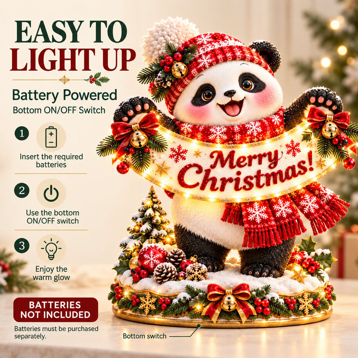 Panda Christmas Greeting Figurine