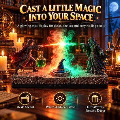 🪄🌫️ Fantasy Magic Duel Diffuser – Rising Mist, Dual-Color Glow & Resin Sculpture!!!