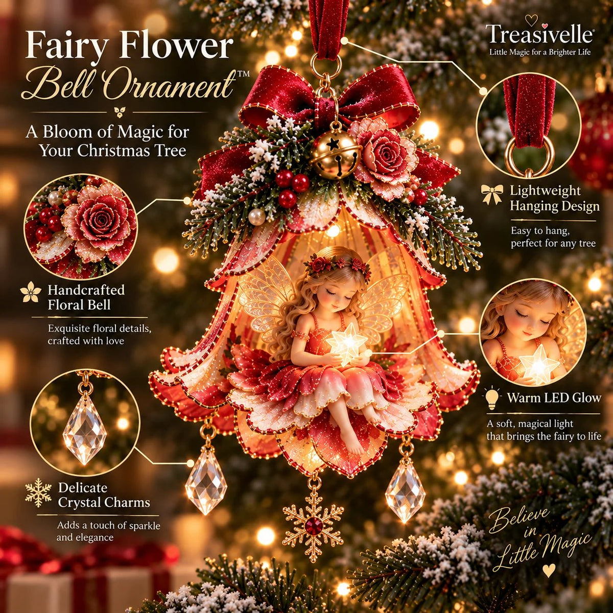 🧚‍♀️✨ Enchanted Fairy Bell Ornament – Glowing Christmas Tree Decor