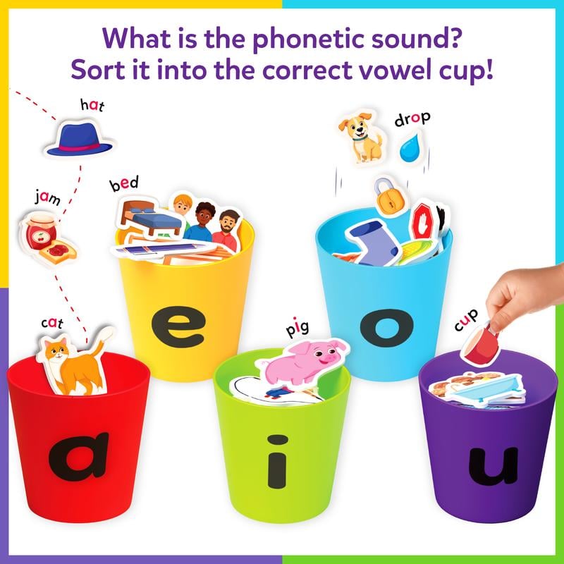 📚 Phonics Vowel Sorting Game – 100+ Picture Pieces for Ages 4–7
