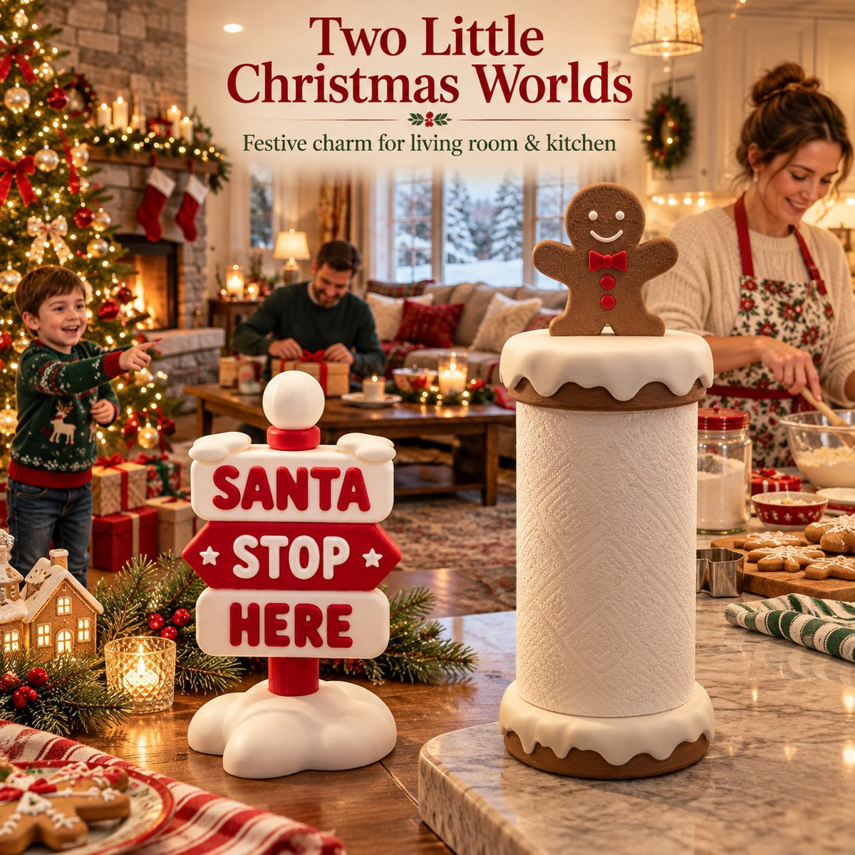 🍪 Playable Double-Style Corner Tissue Container, Fun Christmas Accent for Kitchen & Foyer