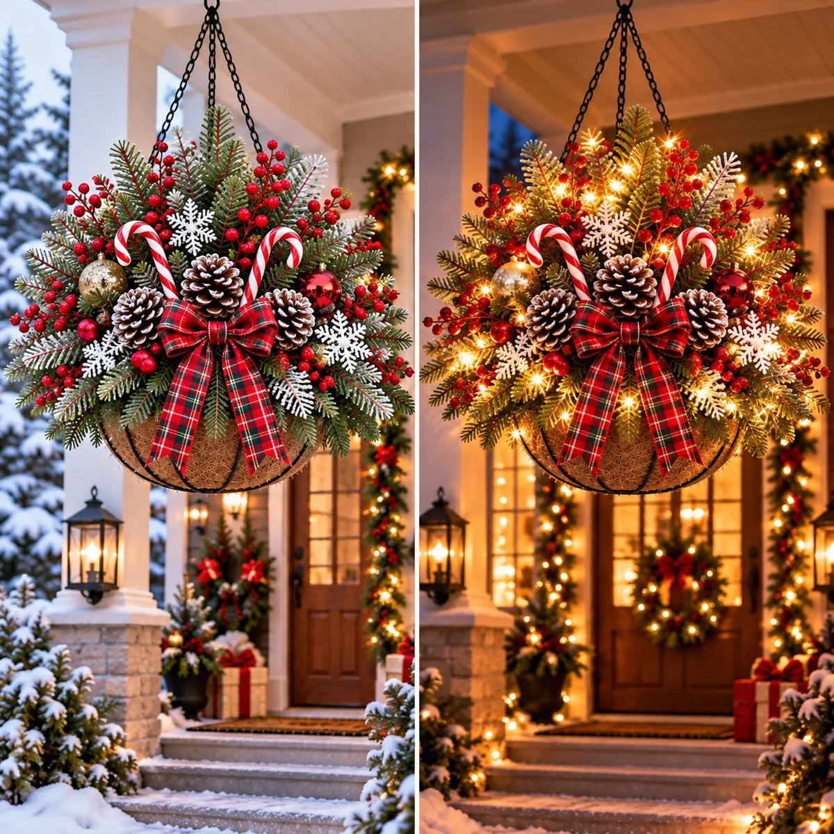 🎄 Last Day: 33% OFF – Pre-Lit Christmas Hanging Basket | Warm LED Lights & Weather-Resistant Holiday Decor ✨